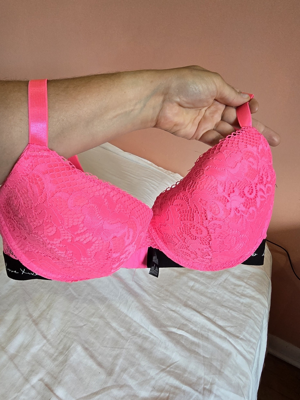 XOXO Neon Hot Pink Lace Underwire Bra